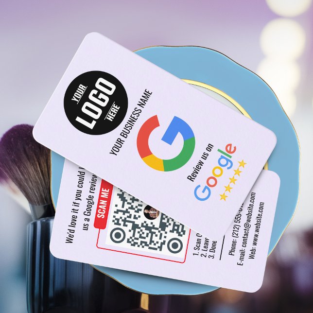 Modelo de Cartão de Visita com Código QR para Goog (Google Review QR Code Business Card - Black and Pink )