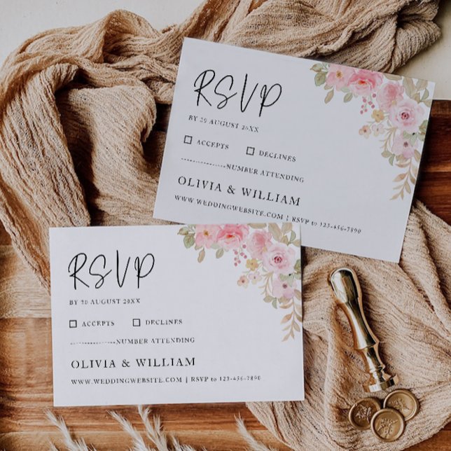Modelo de Cartão RSVP Rosa de Casamento (Wedding Rose RSVP Card Template)