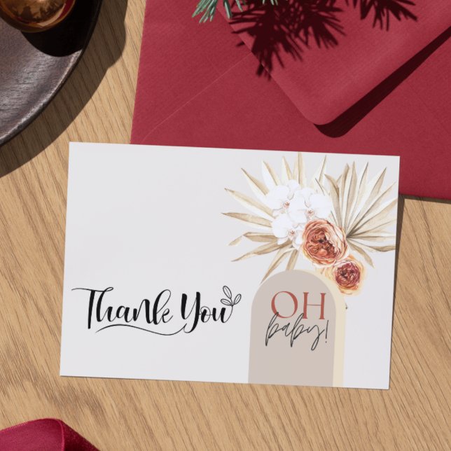 Modelo de Cartões de agradecimentos de Chá de fral (Wildflower Boho Baby Shower Thank You Card Template)