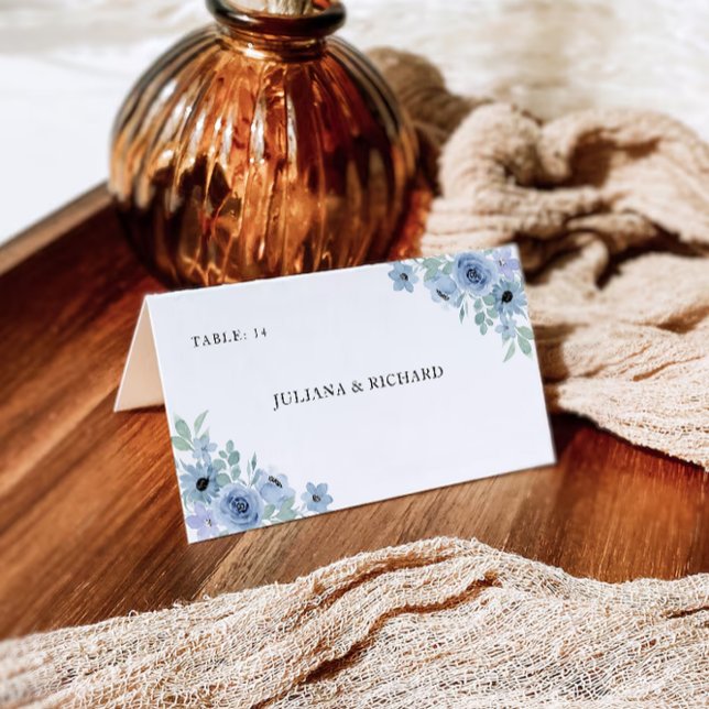 Modelo de Cartões de Assento para Casamento Azul (Blue Wedding Place Cards Template)