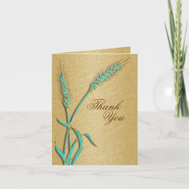 Modelo de casamento aqua gold "Obrigado" (Frente)