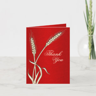 Modelo de casamento de creme vermelho "Obrigado"