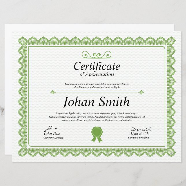 Modelo de Certificado de Apreciação (Frente/Verso)