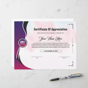 Modelo de certificado de apreciação personalizável