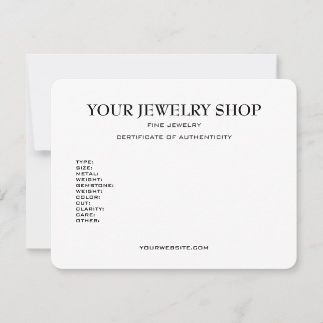 Modelo de Certificado de Autenticidade de Jewelry (Frente)