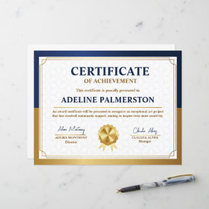 Modelo de Certificado de Desempenho Azul e Dourado