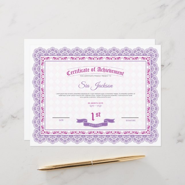 Modelo de certificado profissional de desempenho (Frente/Verso In Situ)