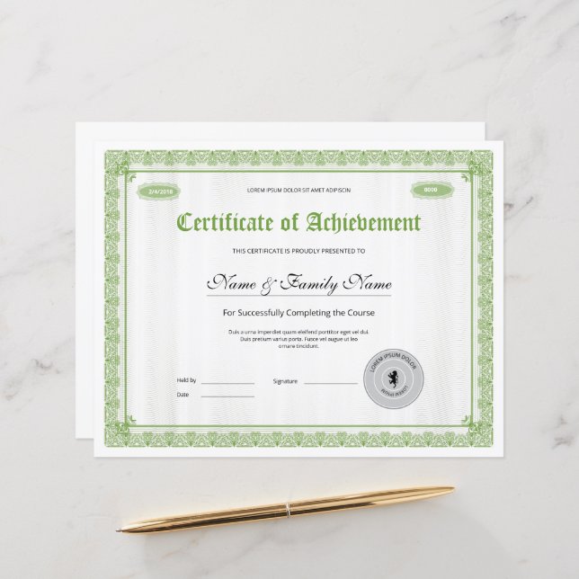 Modelo de certificado profissional de desempenho (Frente/Verso In Situ)