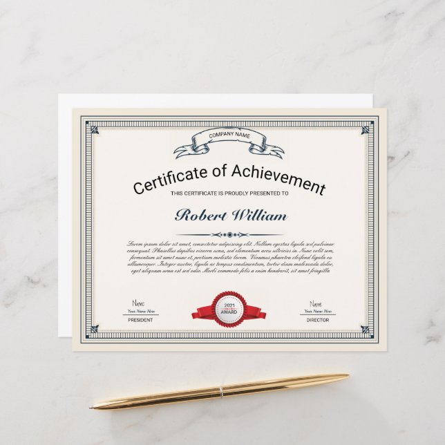 Modelo de certificado profissional de desempenho (Frente/Verso In Situ)