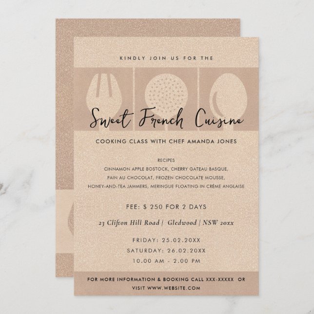 MODELO DE CONVITE DA CLASSE DE COOKERY DA COLUNA r (Frente/Verso)