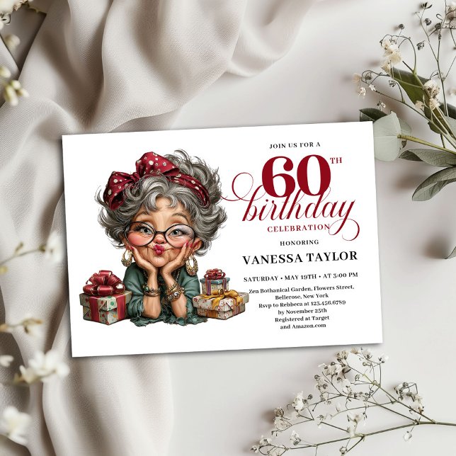 Modelo de Convite de 60 Anos para uma Mulher Diver (Quirky Funny Lady 60th Birthday Invite Template)