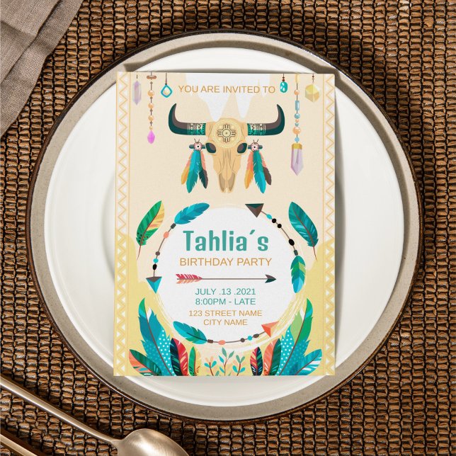 Modelo de Convite de Aniversário Boho Indígena Ame (Criador carregado)