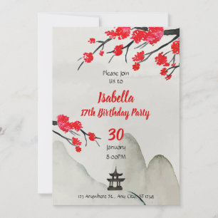 Modelo de convite de aniversário chinês para o Ano