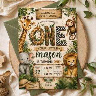 Modelo de Convite de Aniversário de 1º Ano Safari
