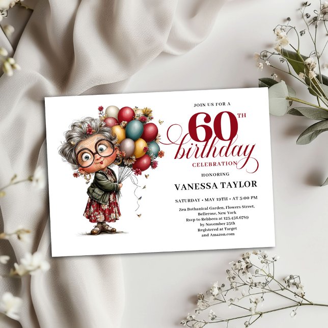 Modelo de Convite de Aniversário de 60 Anos de Mul (Funny Old Woman 60th Birthday Invite Template)