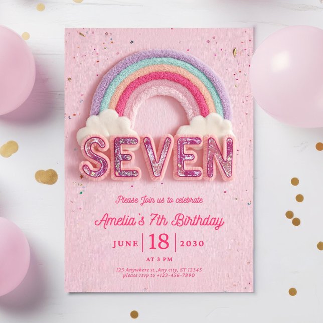 Modelo de Convite de Aniversário de 7 Anos Editáve (Criador carregado)