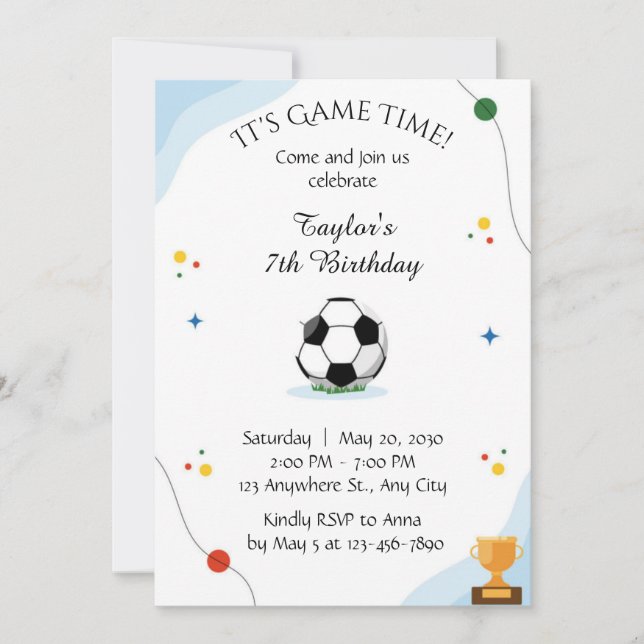 Modelo de convite de aniversário de Futebol digite (Frente)