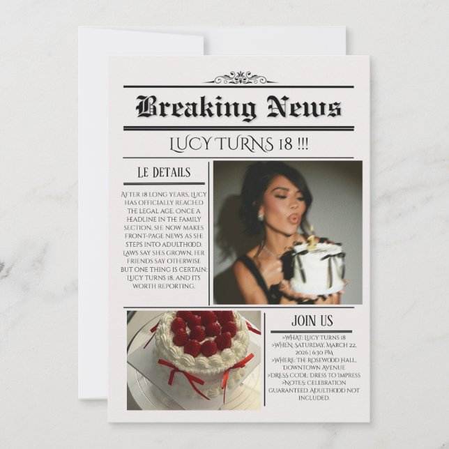Modelo de Convite de Aniversário de Jornal Editáve (Frente)