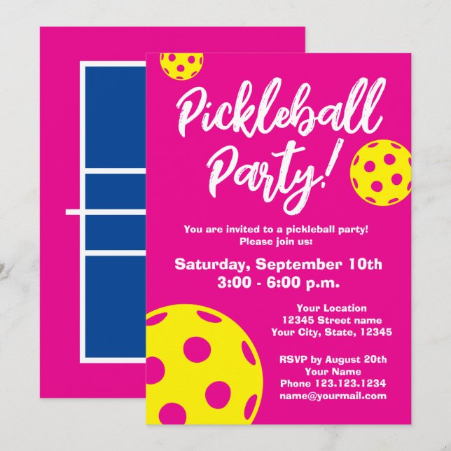 Modelo de convite de aniversário de Pickleball (Frente/Verso)
