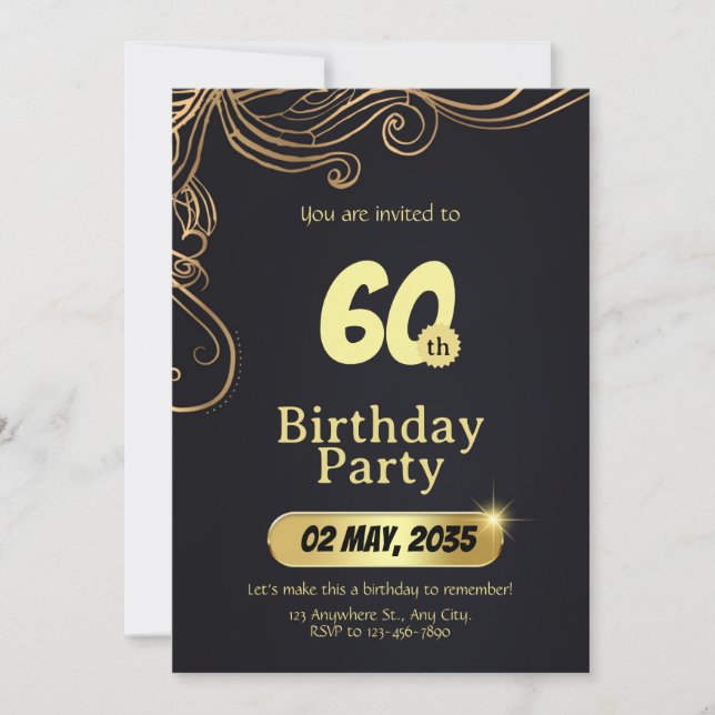Modelo de convite de aniversário elegante 60º aniv (Frente)