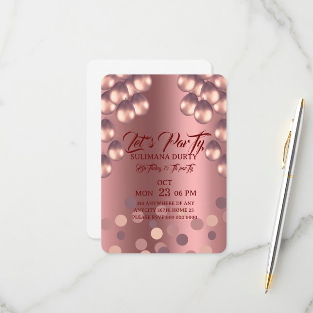 Modelo de convite de aniversário em Rose Gold: Vam (Frente/Verso In Situ)
