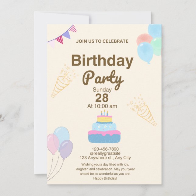 Modelo de Convite de Aniversário Minimalista  (Frente)