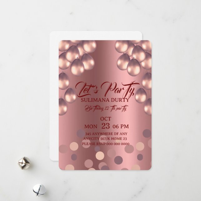 Modelo de Convite de Aniversário Rose Gold: Vamos  (Frente/Verso In Situ)
