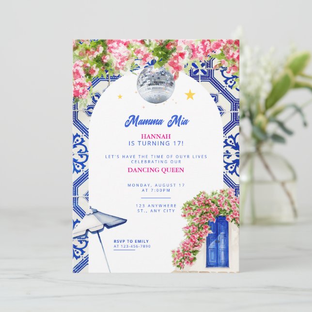 Modelo de Convite de Aniversário Tema Mamma Mia (Em pé/Frente)