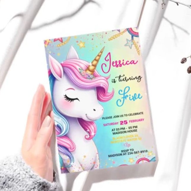 Modelo de Convite de aniversário Unicorn bonito (Cute Unicorn Birthday Party Invitation)