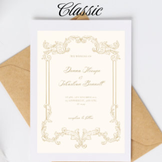 Modelo de Convite de Casamento Bege Clássico