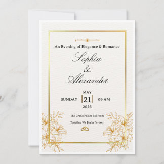 Modelo de Convite de Casamento Branco e Dourado El