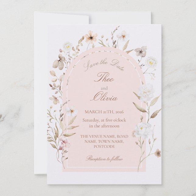 Modelo de Convite de Casamento com Arco Floral Blu (Frente)