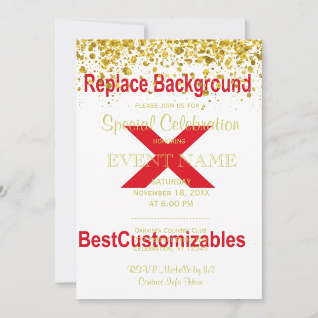 Modelo de Convite de Casamento com Confetti Dourad (Frente)