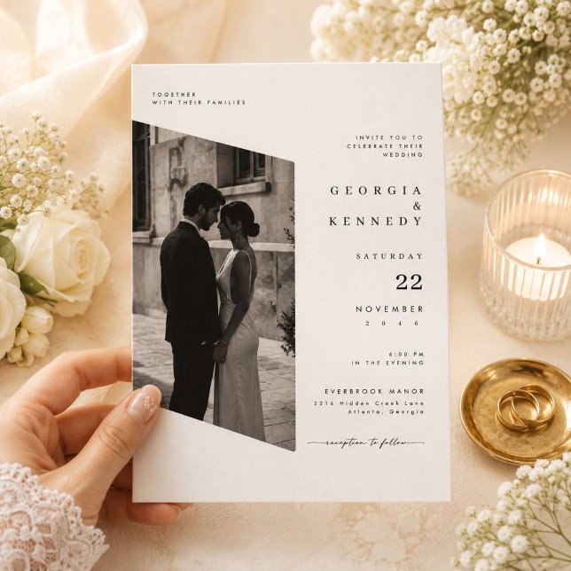Modelo de Convite de Casamento com Foto Geométrica (Criador carregado)