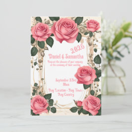 Modelo de Convite de Casamento com Moldura de Rosa