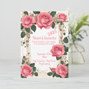 Modelo de Convite de Casamento com Moldura de Rosa