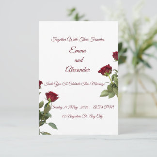 Modelo de Convite de Casamento com Rosa Vermelha E