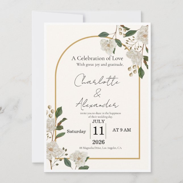 Modelo de Convite de Casamento de Luxo Elegante |  (Frente)