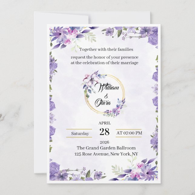 Modelo de Convite de Casamento de Luxo Elegante |  (Frente)