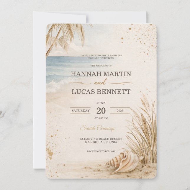 Modelo de Convite de Casamento de Luxo na Praia (Frente)