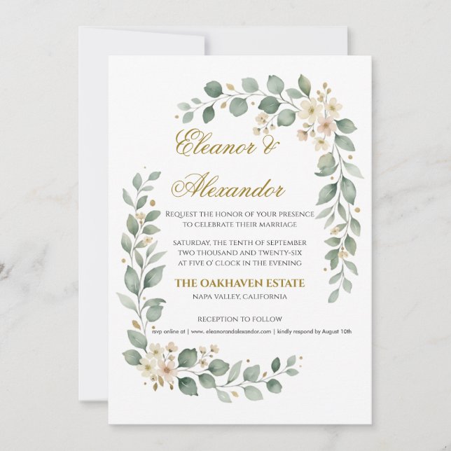 Modelo de Convite de Casamento de Verde Elegante (Frente)