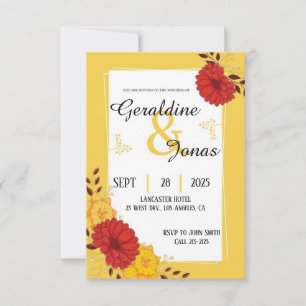 Modelo de Convite de Casamento Dourado Vermelho