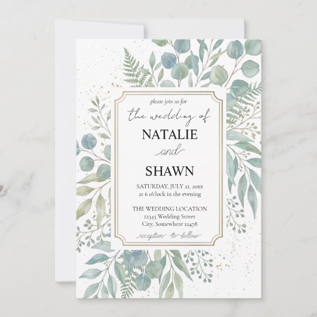 Modelo de Convite de Casamento Elegant Greenery (Frente)