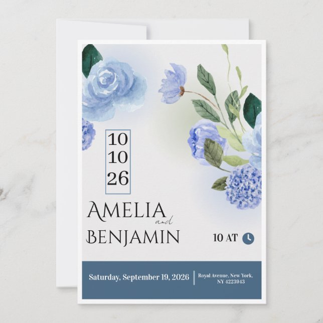 Modelo de Convite de Casamento Elegante | Flora Lu (Frente)