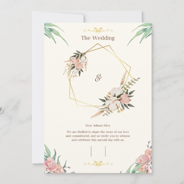 Modelo de Convite de Casamento Elegante Personaliz (Frente)