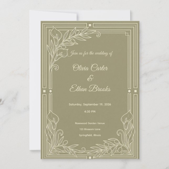 Modelo de Convite de Casamento em Verde Sálvia Ele (Frente)