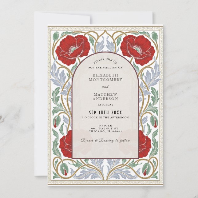 Modelo de Convite de Casamento Floral Art Nouveau (Frente)