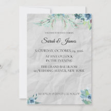 Modelo de Convite de Casamento Floral Azul Empoeir