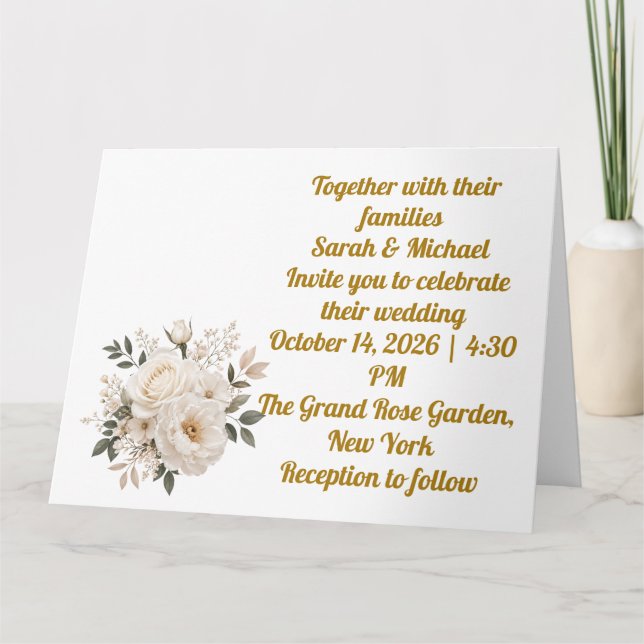 Modelo de Convite de Casamento Floral Bege Elegant (Frente)
