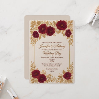 Modelo de Convite de Casamento Floral Borgonha Lux